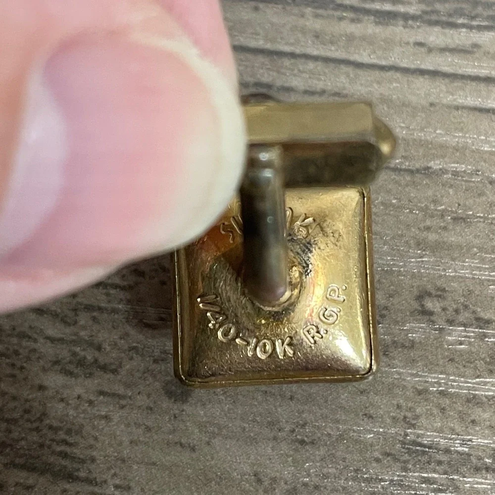 Swank Cufflinks Vintage 1/40 10K RGP Red‎ Stone Gold Rectangle Bullet Back